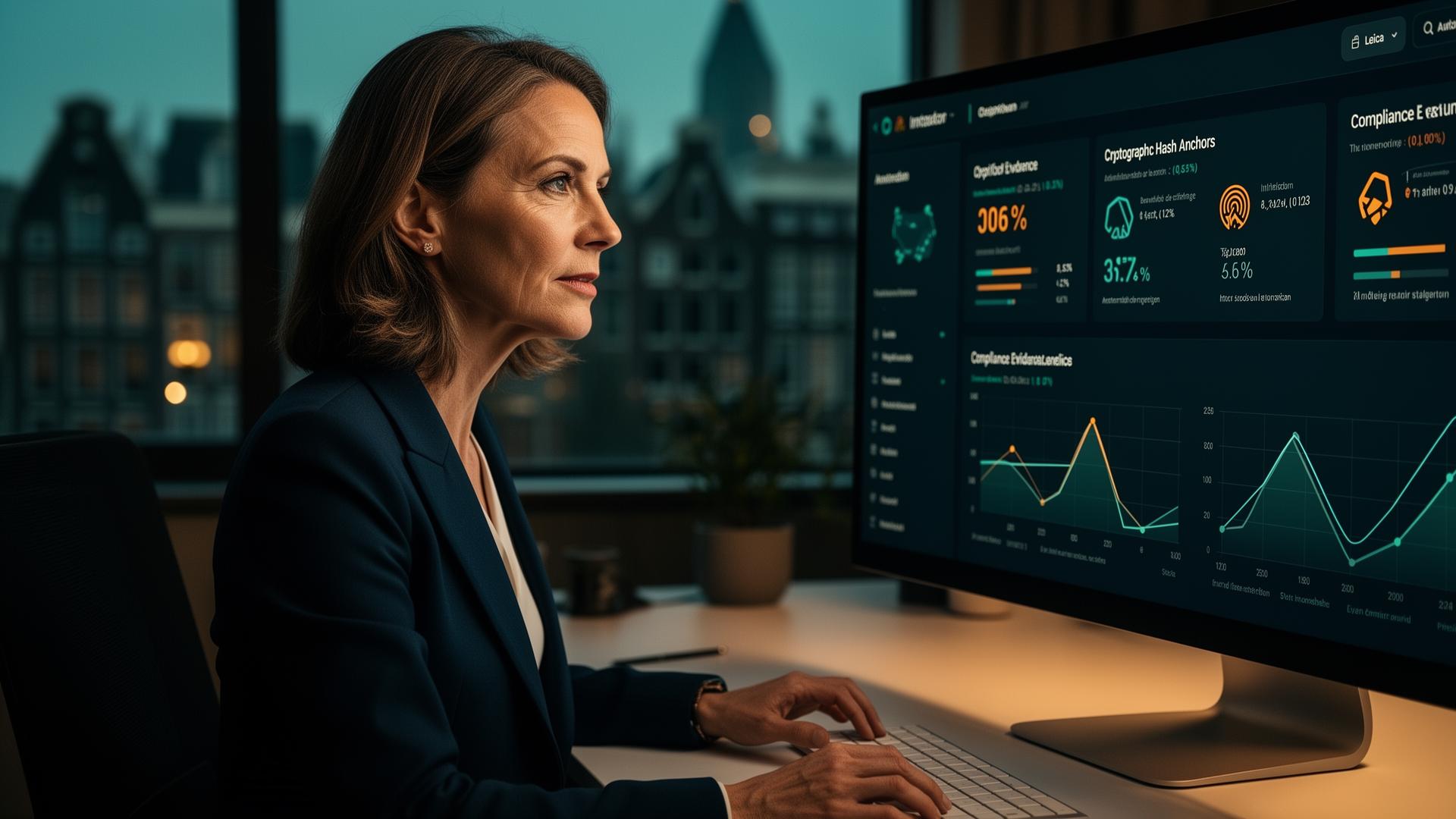 Executive reviewing cryptographic compliance dashboard